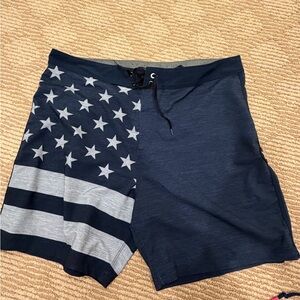 Hurley Navy and Gray Star-Striped Board Shorts